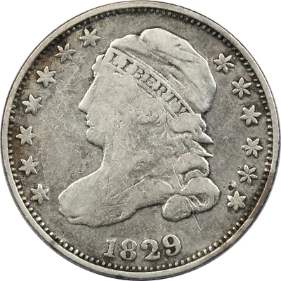 Монета номиналом 10 центов 1829 с крышкой, тонкая F, чистая - Изображение 1 из 2