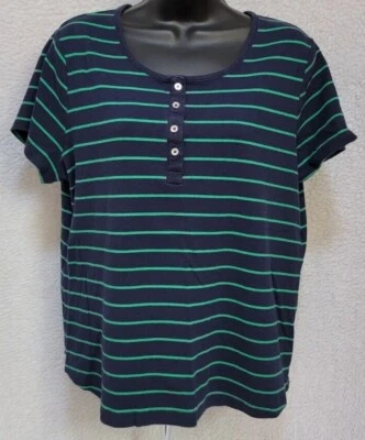 Camisa Top Blusa Croft & Barrow Mujer Talla XXL 2XL 2X Grande Azul Verde Rayas Foto 1 de 4