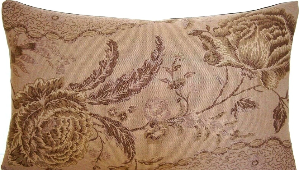 Brown Cushion Cover Osborne & Little Woven Roses Fabric Rectangle 50x30cm - Image 1 of 1