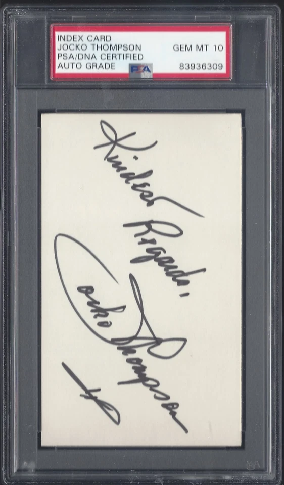 JOCKO THOMPSON, 1948-51 PHILLIES "WHIZ KIDS", INDEX CARD, PSA/DNA GEM MINT 10 - Image 1 of 1