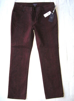 NOVO JEANS NYDJ Skinny Tornozelo Wm Tamanho 14 Borgonha Estampa de Cobra + Levantamento Dobra Elástica L28 - Imagem 1 de 4