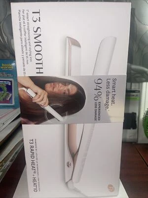 T3 - Smooth ID 1” Smart Flat Iron with Touch Interface - White & Rose Gold NEW - Image 1 of 4