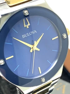 Reloj para mujer Bulova 98R273 cuarzo esfera azul acento diamante acero dos tonos - Imagen 1 de 11