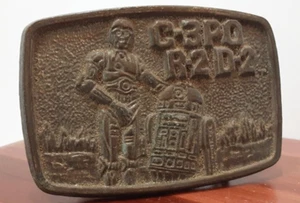 Vintage 1977 Star Wars C-3P0/R-2 D-2 Belt Buckle by Leather Shop San Francisco - Picture 1 of 13
