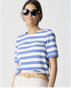 Neu mit Etikett! J. Crew Factory immergrünes und elfenbeinfarben gestreiftes T-Shirt (reg 59 $) - Bild 1 von 2