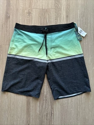 Burnside Board Shorts Bañador Hombre Talla 34 Gris Verde Elastizado Abridor de Botellas Foto 1 de 4