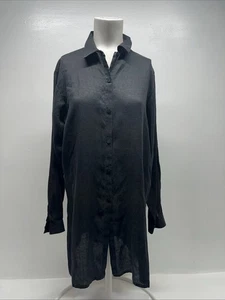 Eileen Fisher Shirt Button Down Irish Linen Collared Tunic Long Sleeve Black XS - Picture 1 of 7