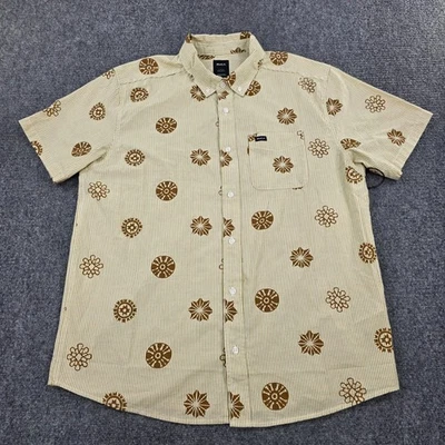 Camisa RVCA Endless Seersucker SS Abotonada Marrón Floral Rayas Para Hombres Grande Foto 1 de 4