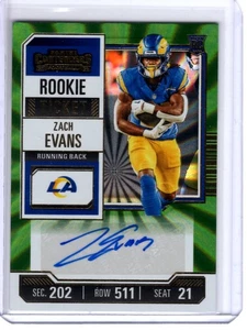Panini Contenders #270 2023 Zach Evans verde SP AU,SN NFL Los Angeles Rams - Imagen 1 de 2
