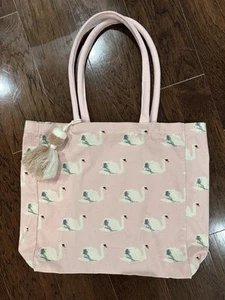 NEW Barnes Noble Pink Grey Swan 🦢 Canvas Tote Bag 18””X 14”x4.5” - Picture 1 of 7