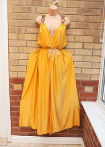 ASOS gold yellow slinky beaded strap plunge party summer long maxi dress 26 28 - Picture 1 of 12