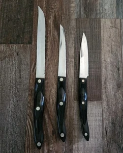 Cutco Lot Of 3  2120 1721 1729  Knives Black Handle Vintage  - Picture 1 of 5