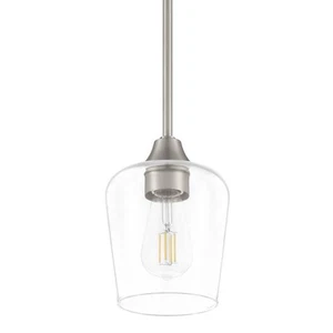 Pendant Light Brushed Nickel Mini Hanging Fixture Clear Glass Shade Kitchen - Picture 1 of 7