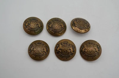 Vintage Domed Metal Shank Button Coat of Arms Lions Crown Shield Set of 6 - Image 1 of 3