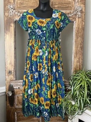 Vestido maxi vintage La Cera tamanho pequeno 100% algodão indiano gaze girassol - Imagem 1 de 4