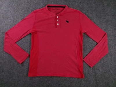 Abercrombie Kids Henley Shirt Kids 11/12 Red Long Sleeve Button Logo Embroidered - Image 1 of 4