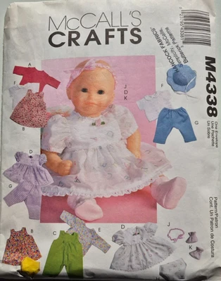 MCCALLS PATTERN 4338 DRESS HAT SLEEPER  BABY DOLL SIZES MED LARGE PARTIALLY  CUT - Image 1 of 3