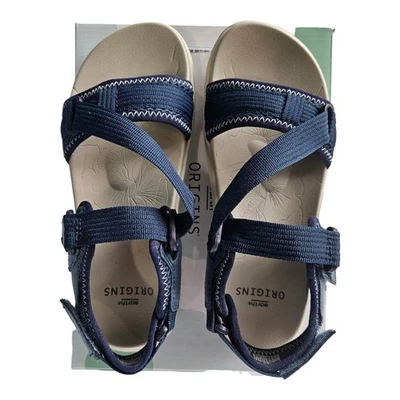 EARTH ORIGINS Women 5 Vivvy Vegan Sport Sandals Outdoor Water Comfort Navy NEW - Image 1 of 4