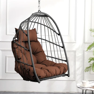 Hanging Egg Chair Rattan Wicker Swing Chair Without Stand Indoor Outdoor Seat - Image 1 of 4
