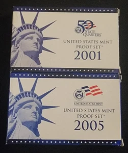 Pair of 2001 & 2005 U.S. Proof Sets in OGP -- 21 TOTAL PERFECT PROOF COINS! - Picture 1 of 12