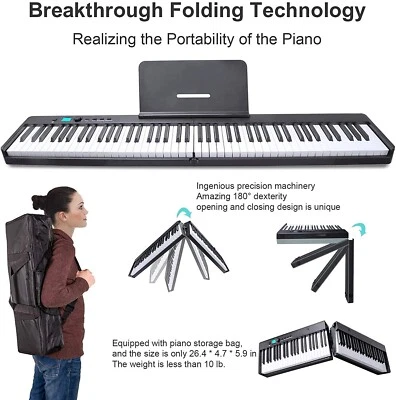 Foldable Piano Keyboard 88 Keys Full Size Semi-Weighted Bluetooth Midi Pedal