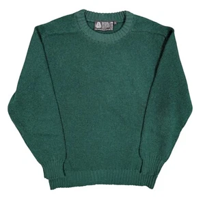 Suéter tejido vintage 100 % pura lana virgen verde cuello redondo pequeño - Imagen 1 de 6
