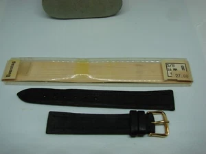 NOS WRISTWATCH BAND 16 mm BLACK STITCHED WILD BOAR ITALY ! bnd19 - Picture 1 of 2