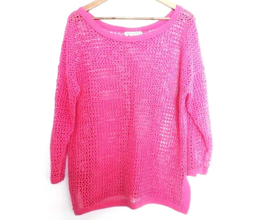 The Edge Women's Medium Pink Loose Knit  Boat Neck 3/4 Sleeve CoverUp Foto 1 de 4