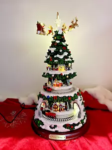 Musical LED Resin Green Christmas Village Tree With 2 Rotating Trains 45cm - Picture 1 of 12