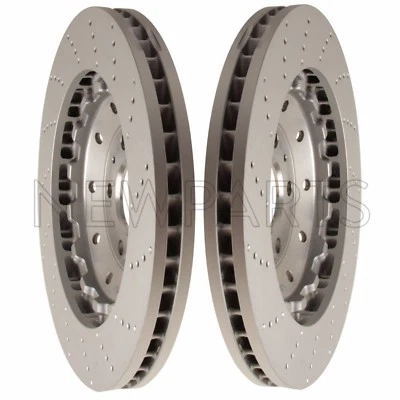 Juego de 2 pares de rotores de freno de disco perforados con hoyuelos ventilados delanteros OEM para Audi R8 Foto 1 de 4