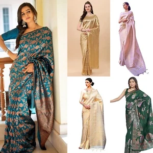 Women's Kanchipuram Silk Sarees With Zari & Blouse Piece - Picture 1 of 26