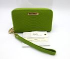 GiGi New York Wallet Wristlet Leather Python Embossed Phone Pocket Green