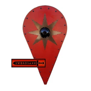 Eight Pointed Chaos Star Battle Ready Norse Viking Wooden Huge Kite Shield Red - Picture 1 of 2