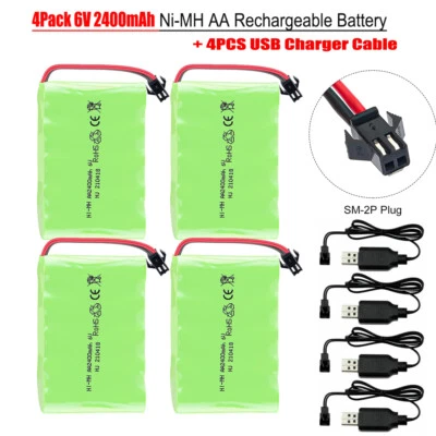 4Pack 6V 2400mAh Ni-MH Battery with SM-2P 2Pin Plug and USB Charger Cable for RC - Bild 1 von 4