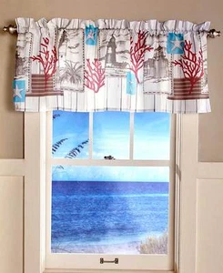 Nautical Lighthouse Seashore Window Valance Sealife Coastal Shore Beach Valance - Picture 1 of 1