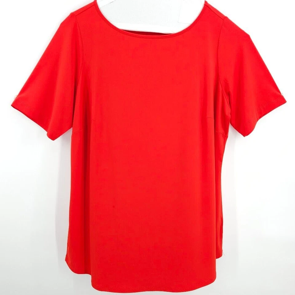 Top pulóver túnica roja Joan Rivers talla grande 1X elástico manga corta para mujer Foto 1 de 4