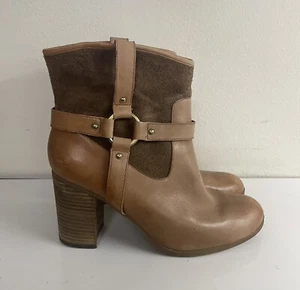Ralph Lauren Tan Ankle Chelsea Boots Block Wood Heel Size 7 - Picture 1 of 10