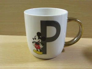 NEW & Unused Disney Mickey Mouse Initial P Large Gold Handle Mug Tea/Coffee - Picture 1 of 4