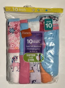 HANES Tagless Breathable Cotton Briefs-10 Pack-Girl's Size 10 NEW - Picture 1 of 2
