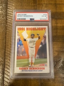 1992 Score Rickey Henderson #430 PSA 6 All-Time Stolen Base Leader - Picture 1 of 2