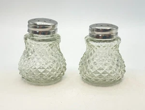 Cut Glass Silver Tone Top 1 5/8" Salt & Pepper Shakers - Picture 1 of 7
