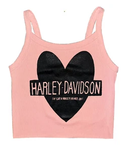 Size small Vintage Style Harley Davidson Print on a pink Ribbed Cropped Tank Top - Picture 1 of 2