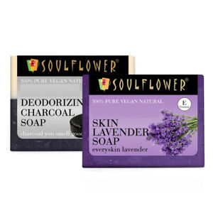 Soulflower Lavender & Charcoal Soap Set Of 2 Each 150g For Dry & Dull Skin