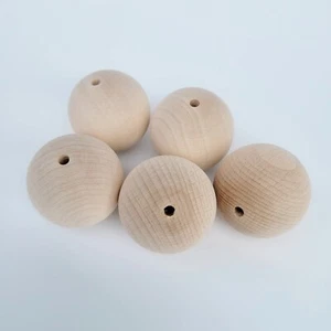 Wooden Beads from Beech Wood, Set of 50 - 50 mm, Unpainted - Picture 1 of 4