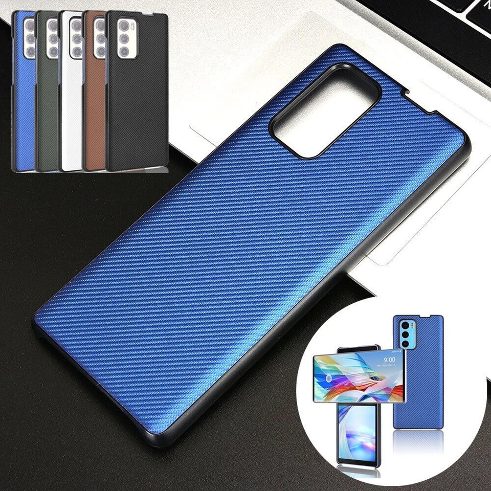 Cubierta rígida delgada para PC de cuero PU de fibra de carbono híbrida a prueba de golpes para LG Wing 5G Foto 1 de 4