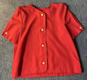 Sag Harbor Top Women’s Size 12 Blouse Red Vintage 80s Button On Polyester Shirt - Picture 1 of 7
