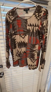 Lauren Ralph Lauren Azteca Estampado Multicolor Pullover Largo Slv Camisa Top Talla 2X  - Imagen 1 de 4