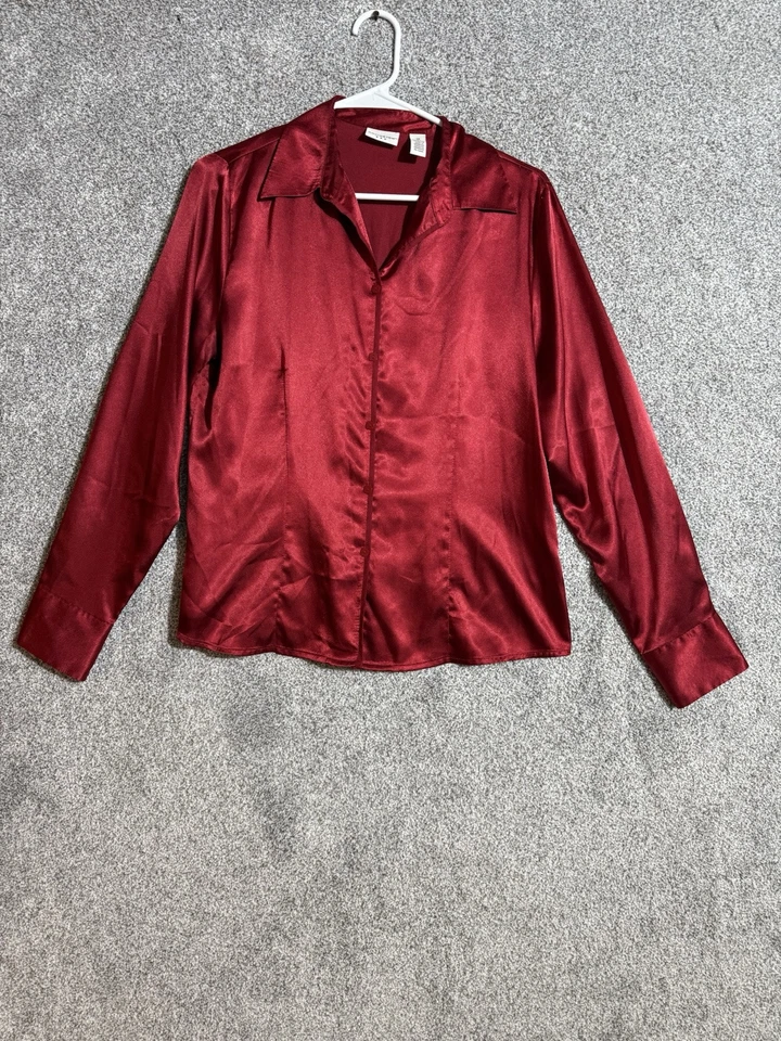 Top vintage Y2K para mujer talla 12 satinado oficina elegante ropa de noche romántica abotonada Foto 1 de 4