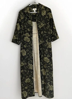 Vintage Talbots Size 6 Green Floral Button Up Midi Jacket Dress Long Duster - Image 1 of 4
