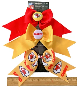 YAY!  KC Chiefs Season!  5 NOS Ribbons Buttons Craft Hair/Sew Embellishments - Picture 1 of 7